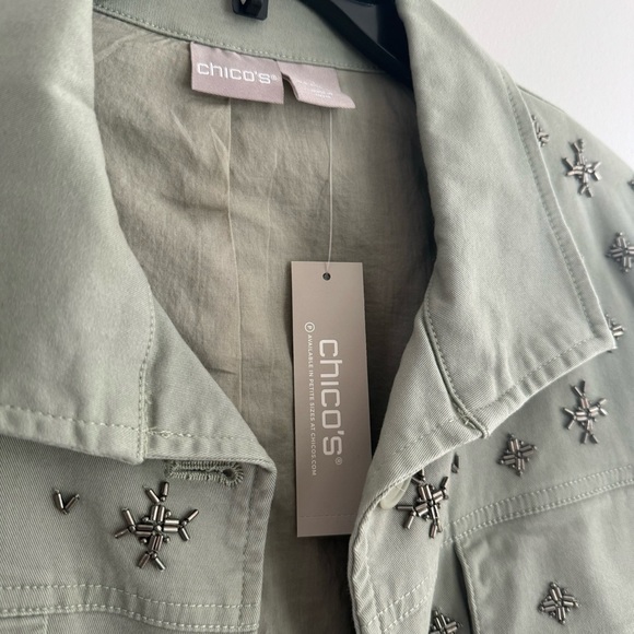 NEW! Chico’s Beaded Utility Jacket LS Jacket Vintage Sage NWT - Picture 6 of 10